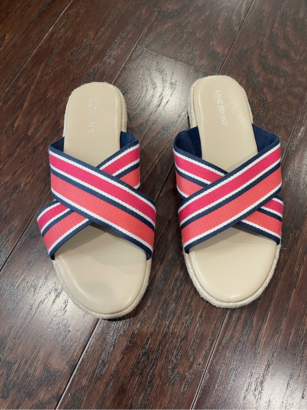 Lane Bryant Dream Cloud Criss-Cross Espadrille Slide Sandal 12W Coral Stripe NEW